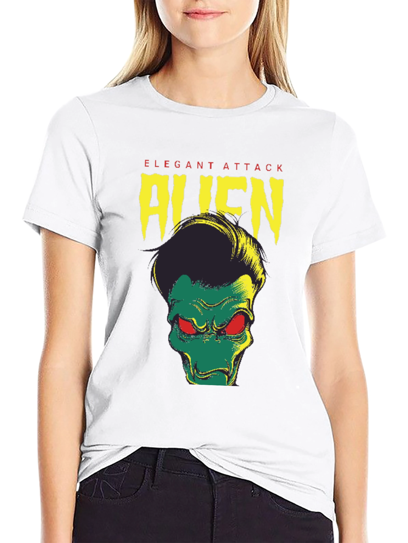 Black Elegant Attack Alien Graphic Tee - Black view 9