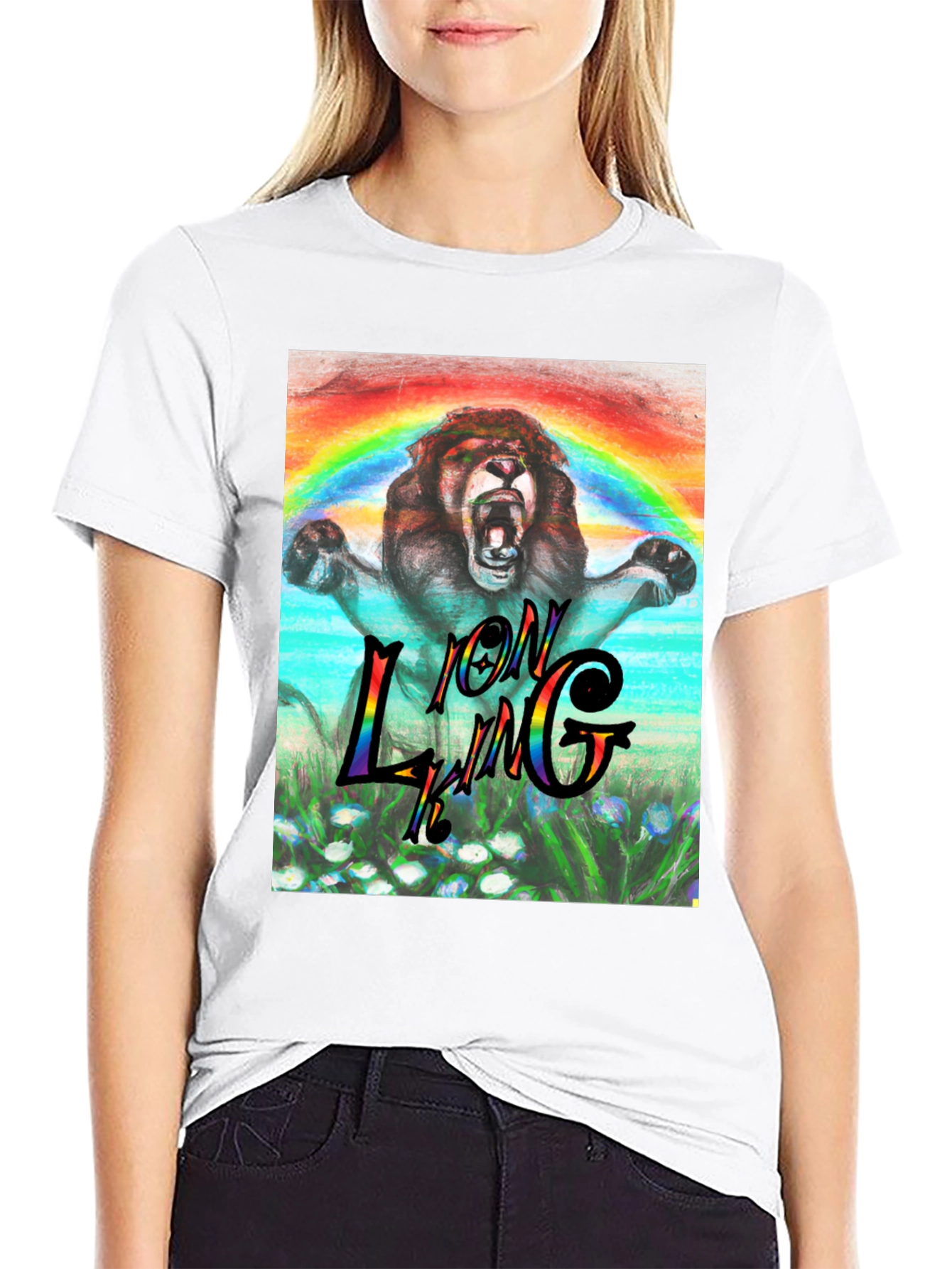 Black Lion King Rainbow Graphic Tee - Black view 9