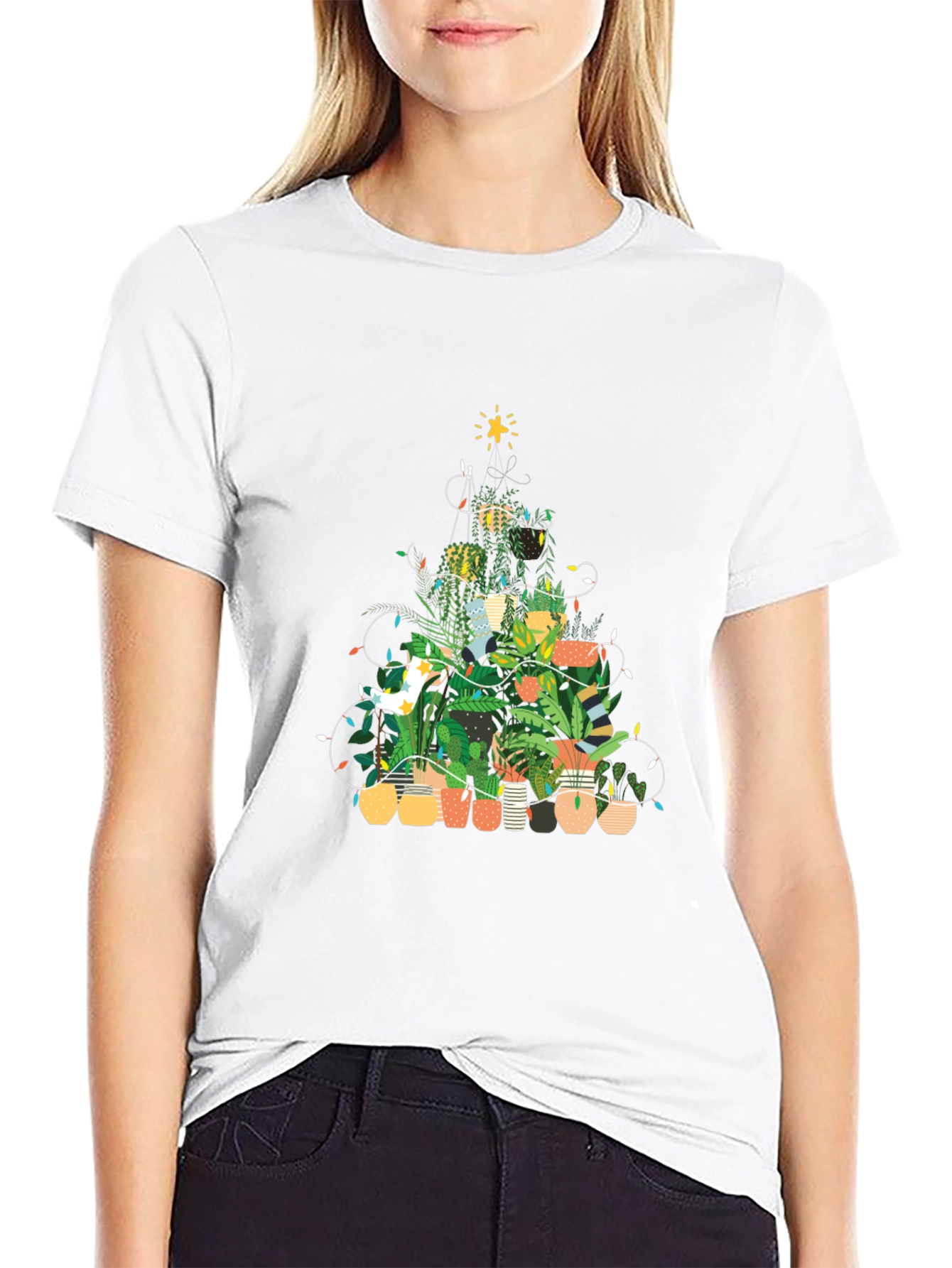 Black Plant Christmas Tree Graphic Tee view 9