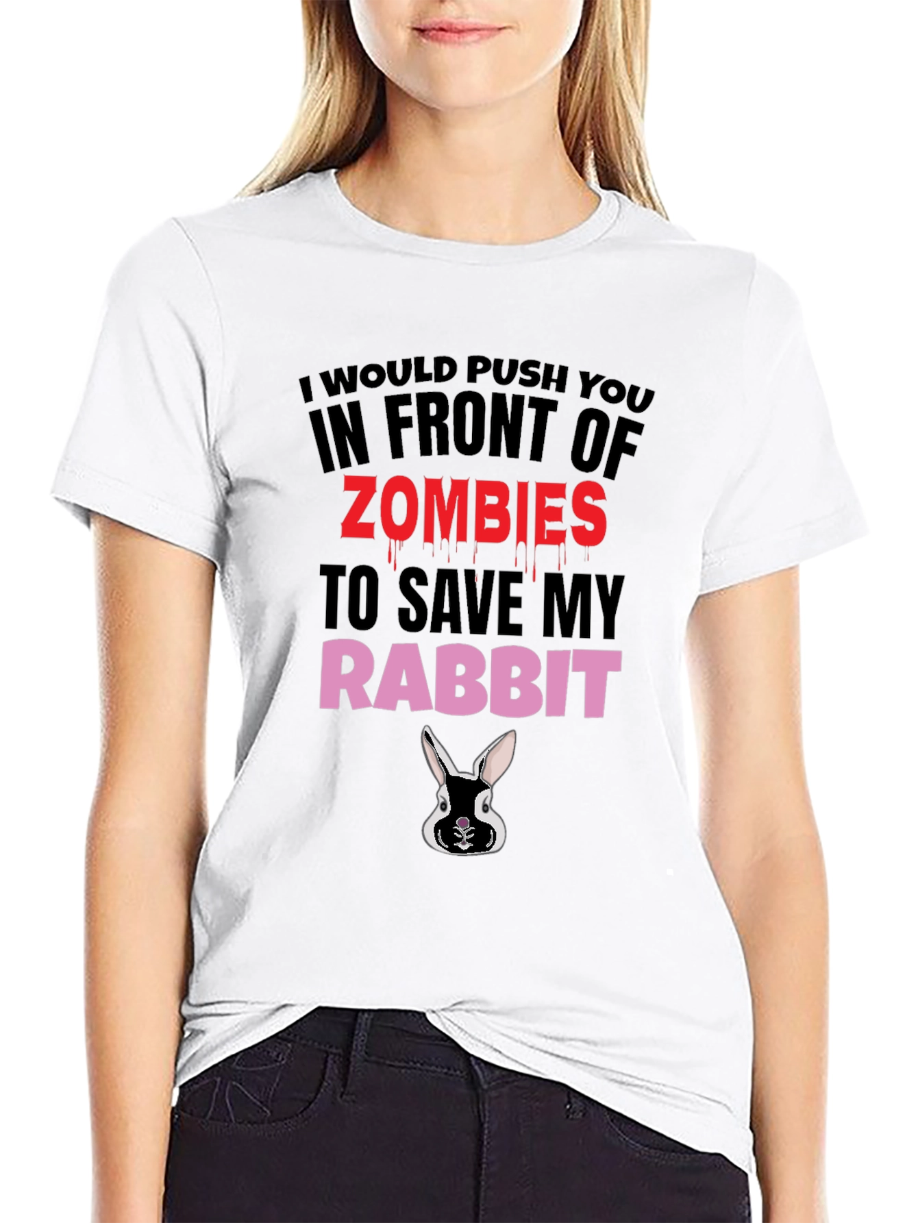 Black Zombie Rabbit Humor T-Shirt view 9