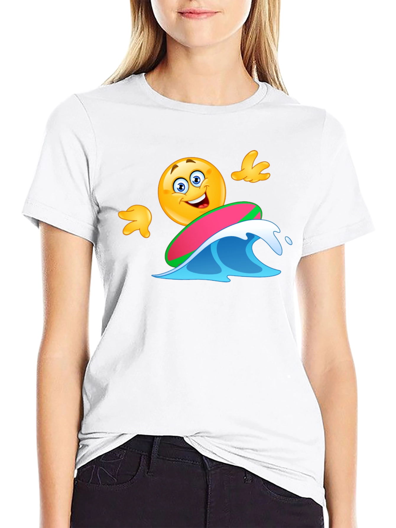 Black Surfing Emoji T-Shirt - Fun Graphic Tee view 9