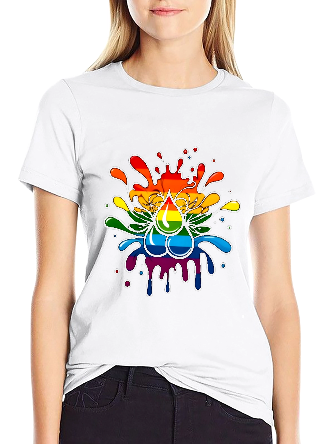 Black Rainbow Splash T-Shirt - Pride Inspired Design view 9