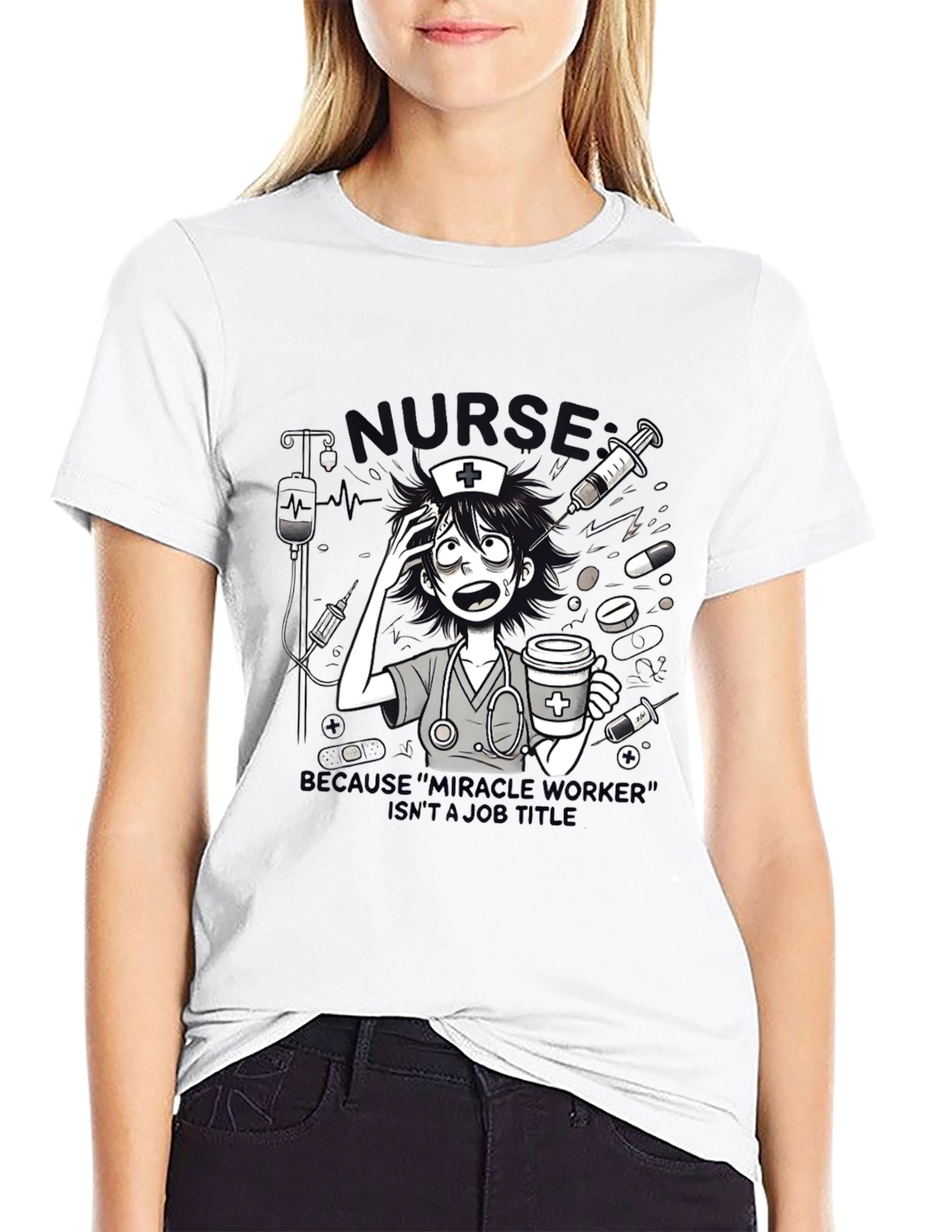 Black Nurse Graphic Tee - Because "Miracle Worker" view 9