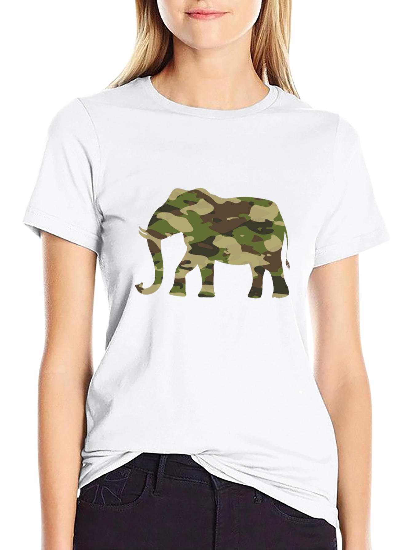 Black Camo Elephant Graphic Tee - Trendy Casual Style view 9