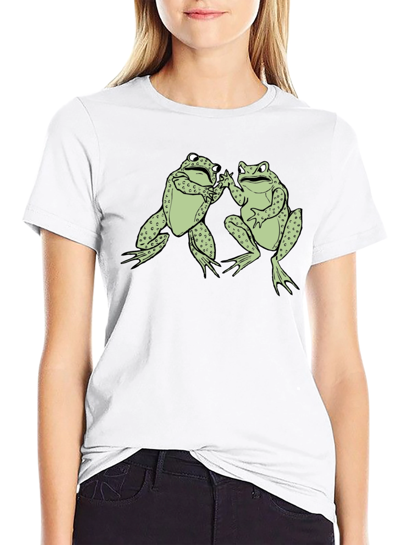 Black Funny Frog High Five Graphic Black T-Shirt view 9