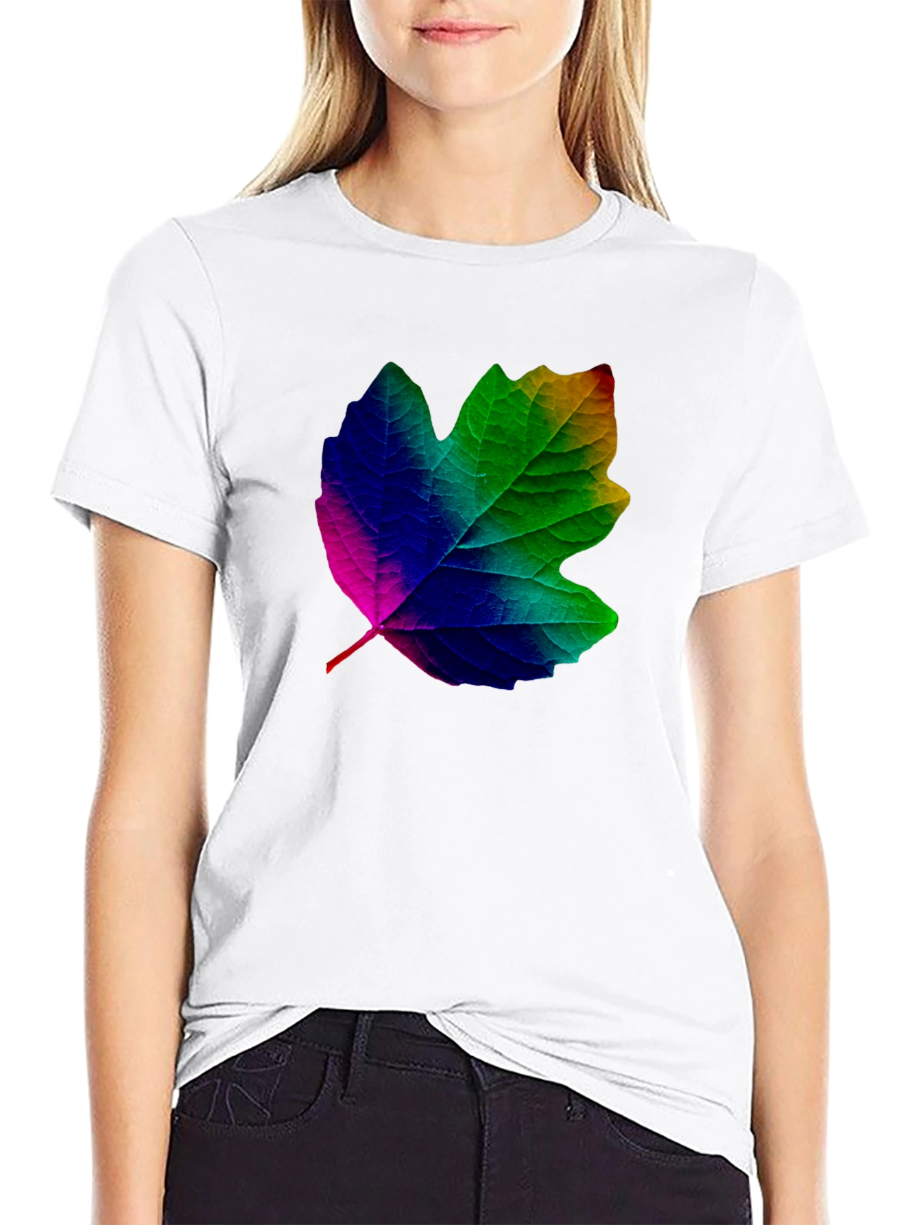 Black Rainbow Leaf Graphic T-Shirt - Unique Design view 9