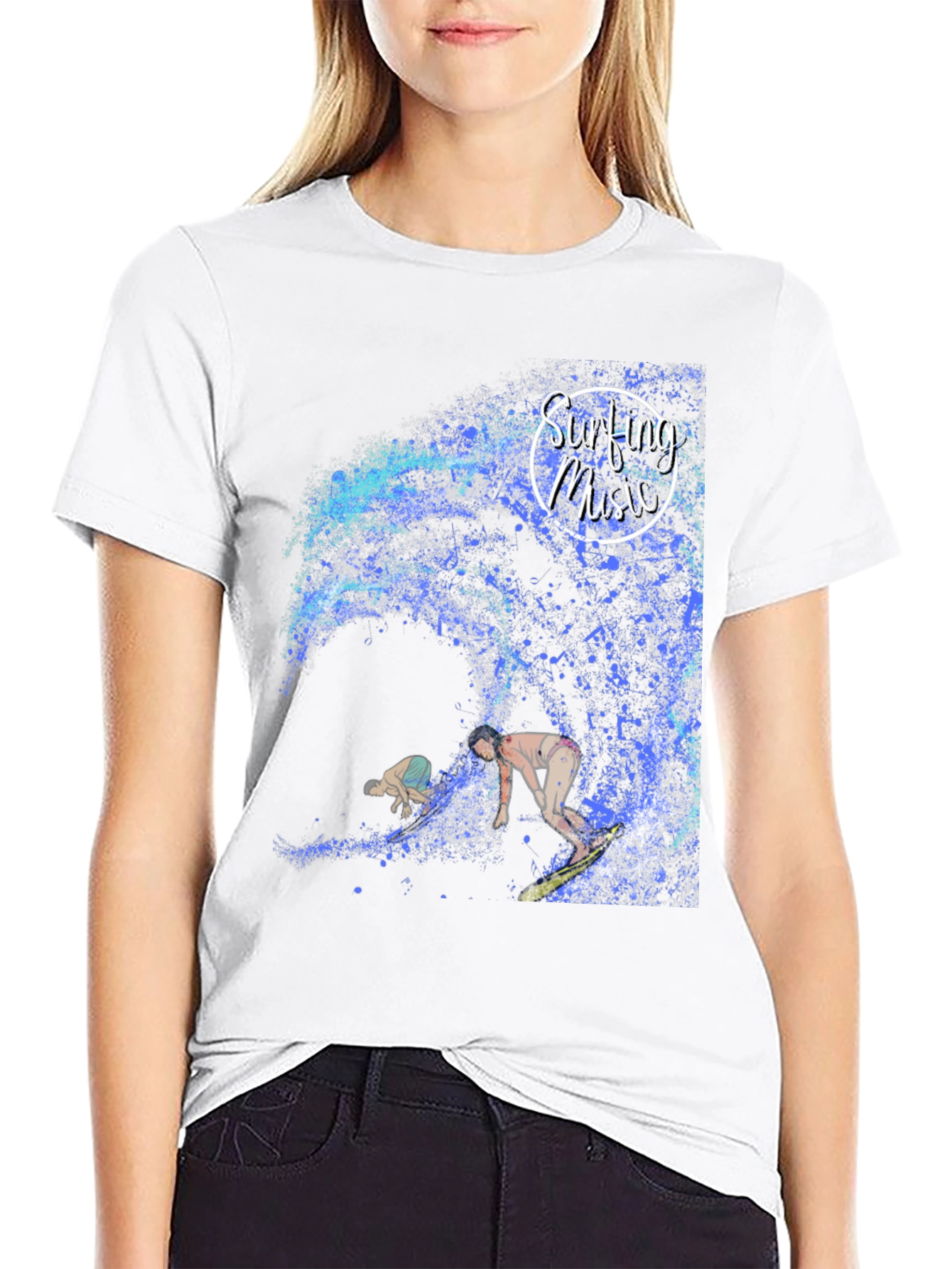 Black Surfing Music Graphic Tee - Wave Rider Shirt view 9