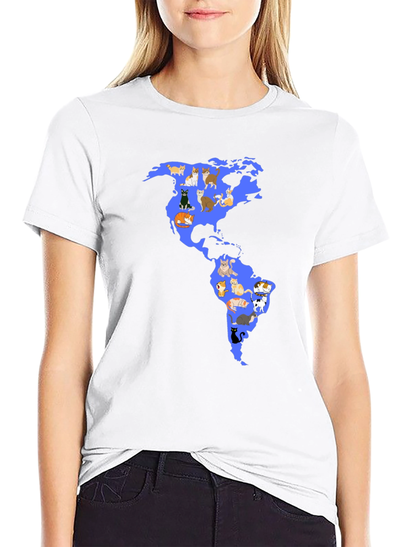 Black Cat Map Graphic T-Shirt - Black view 9