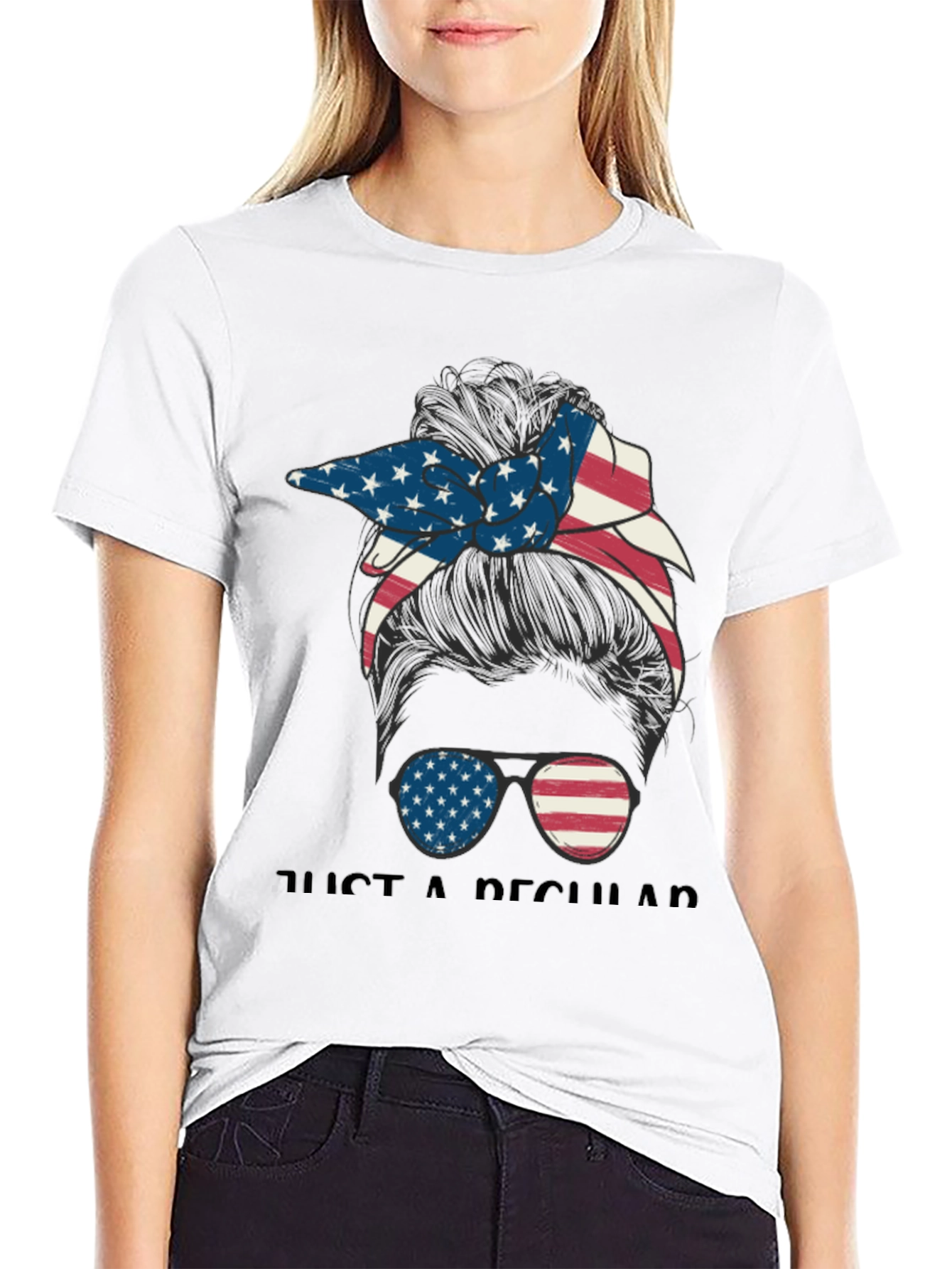 Black Patriotic Messy Bun T-Shirt view 9