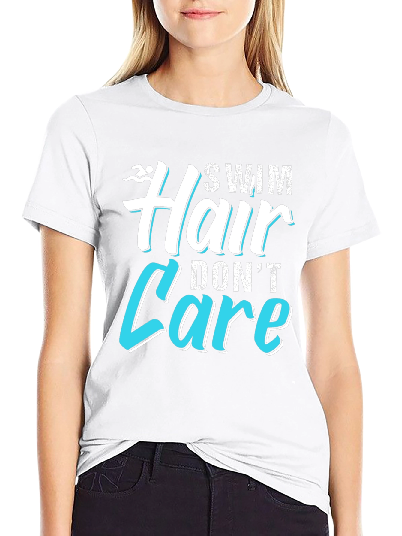 Black Swim Hair Don't Care T-Shirt view 9