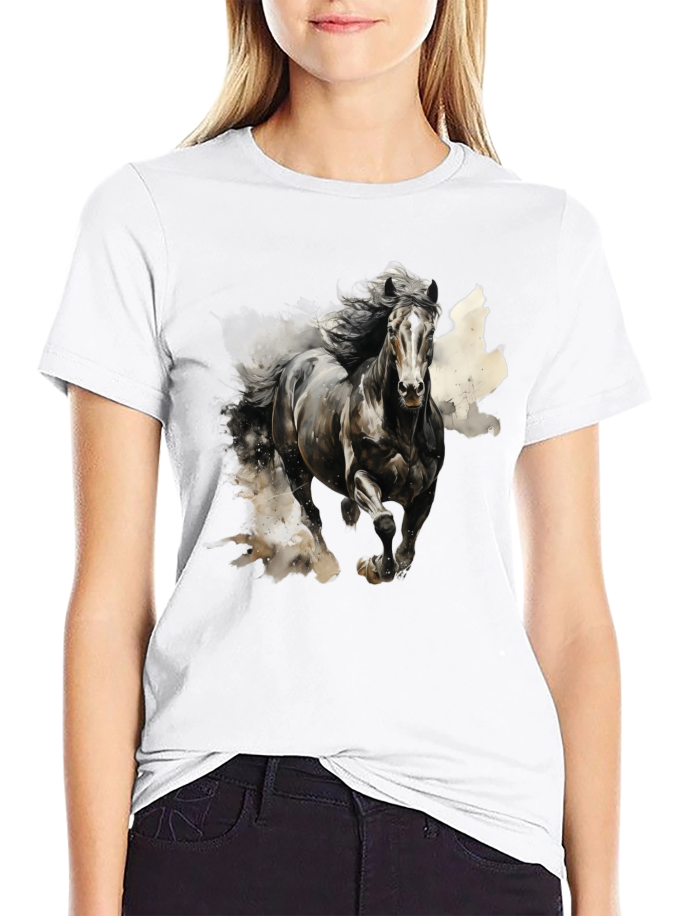 Black Majestic Horse Graphic Tee - Black Cotton Blend view 9
