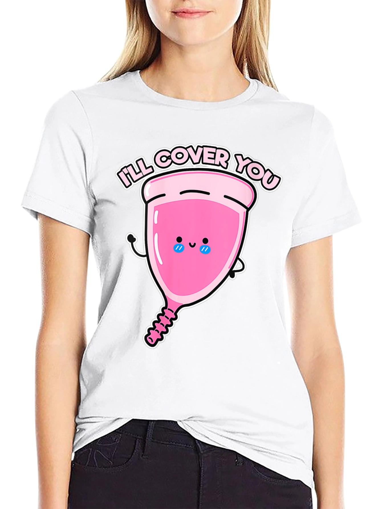 Black Men's 'I'll Cover You' Menstrual Cup Graphic Tee view 9