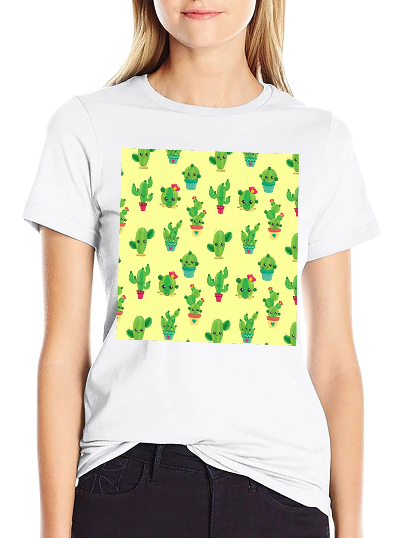 Black Cactus Print Black T-Shirt - Trendy & Fun view 9