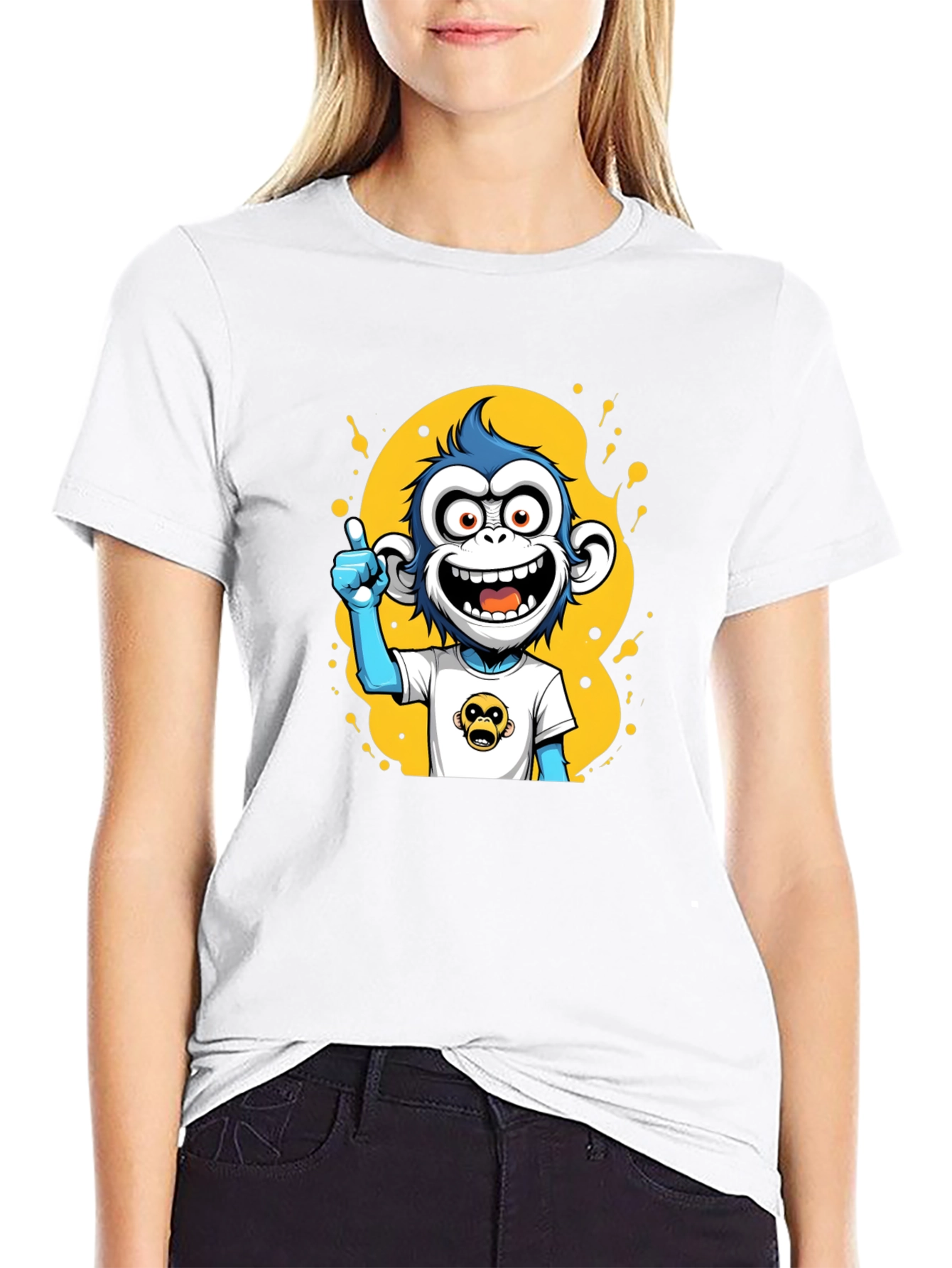 Black Cartoon Monkey Graphic Black T-Shirt view 9