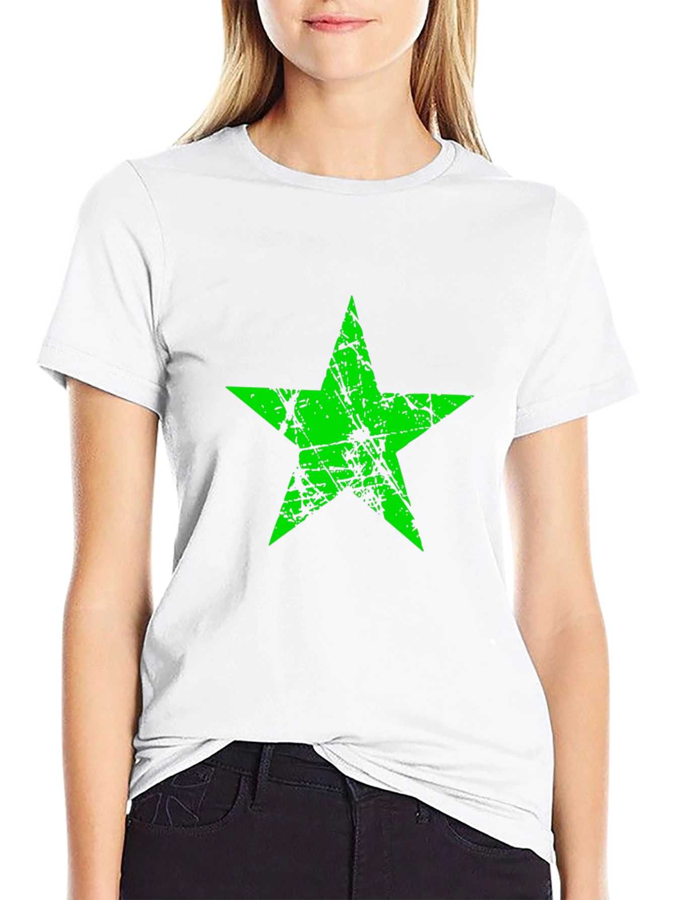 Black Grunge Green Star Graphic Black T-Shirt view 9