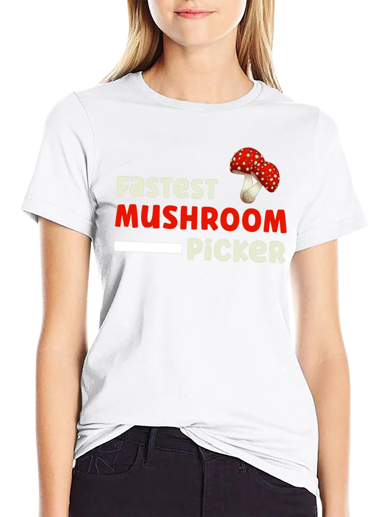 Black Fastest Mushroom Picker Graphic Tee view 9