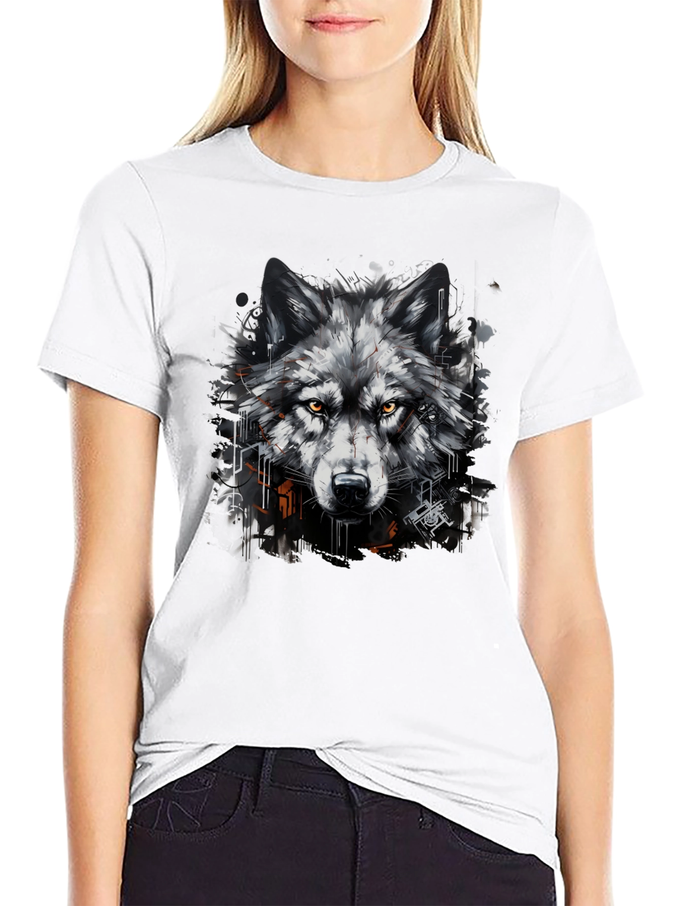 Black Wolf Graphic Print Black T-Shirt view 9