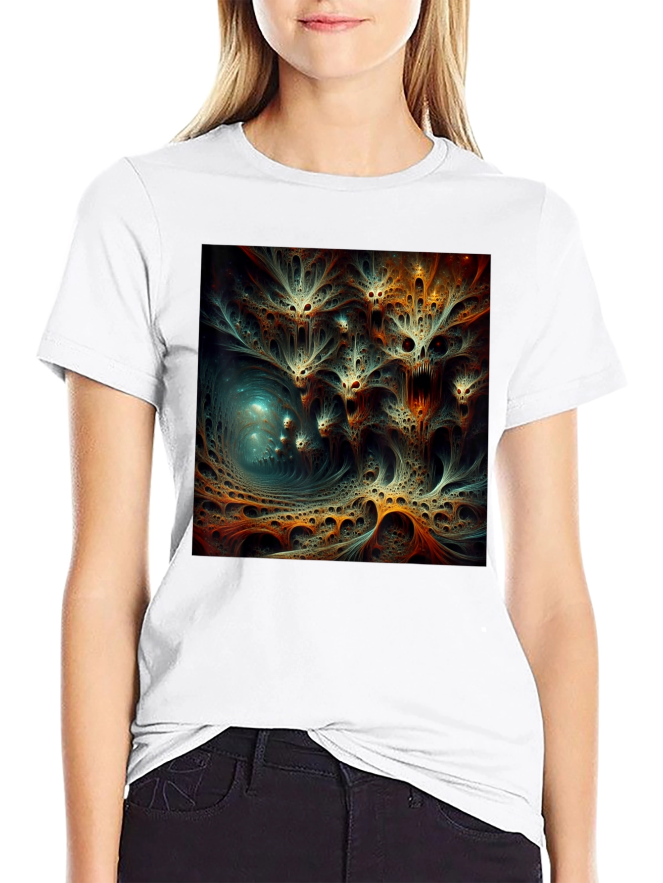 Black Abstract Fractal Design Black T-Shirt view 9