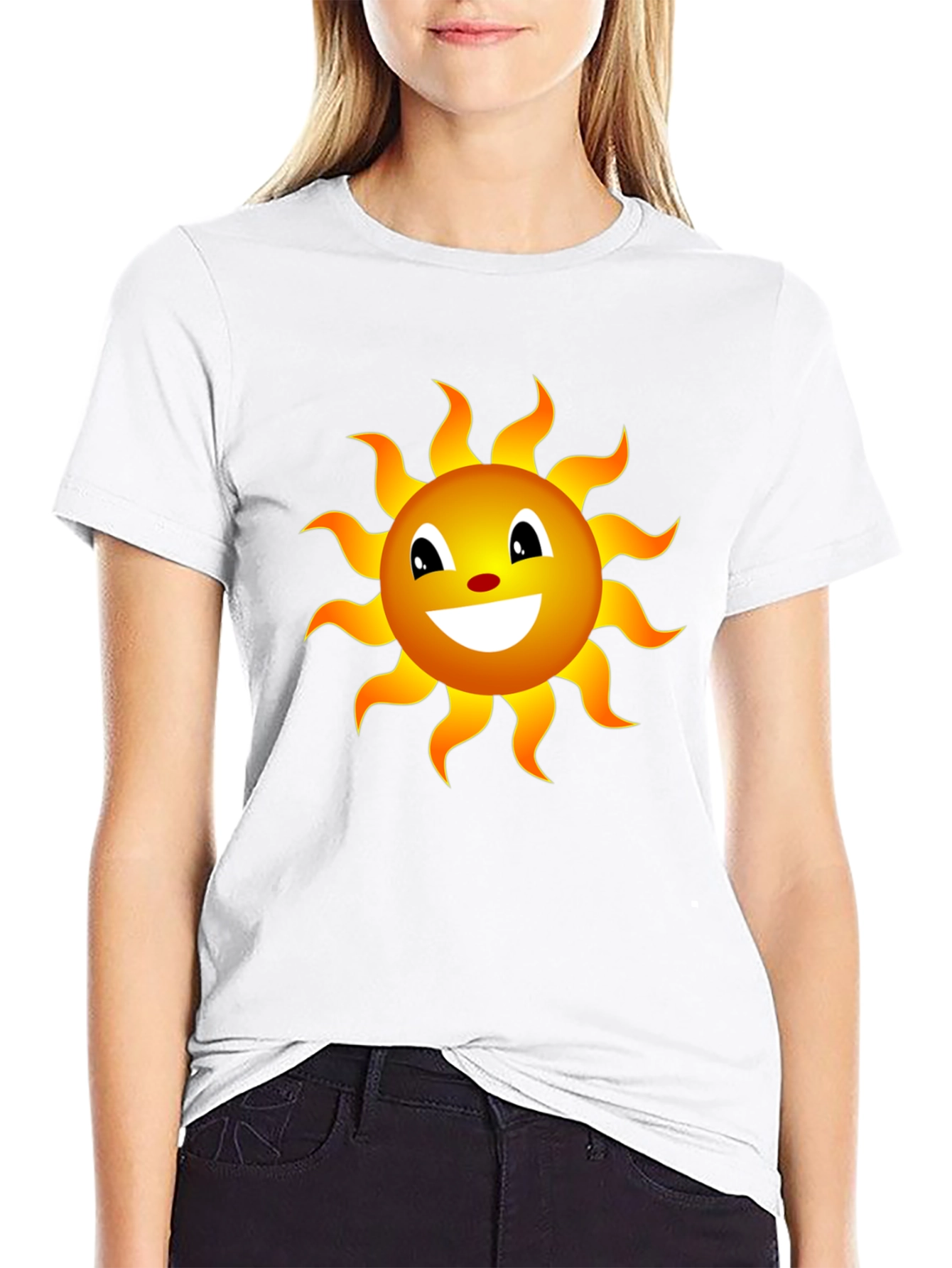 Black Smiling Sun Graphic Tee - Black Cotton Blend Shirt view 9