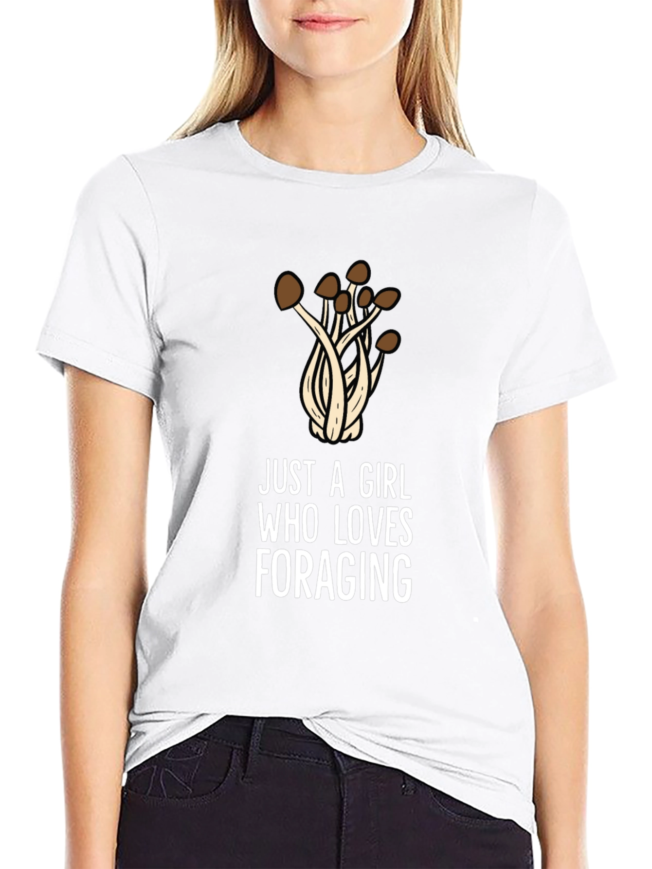 Black Just a Girl Who Loves Foraging T-Shirt - Mushroom Design view 9