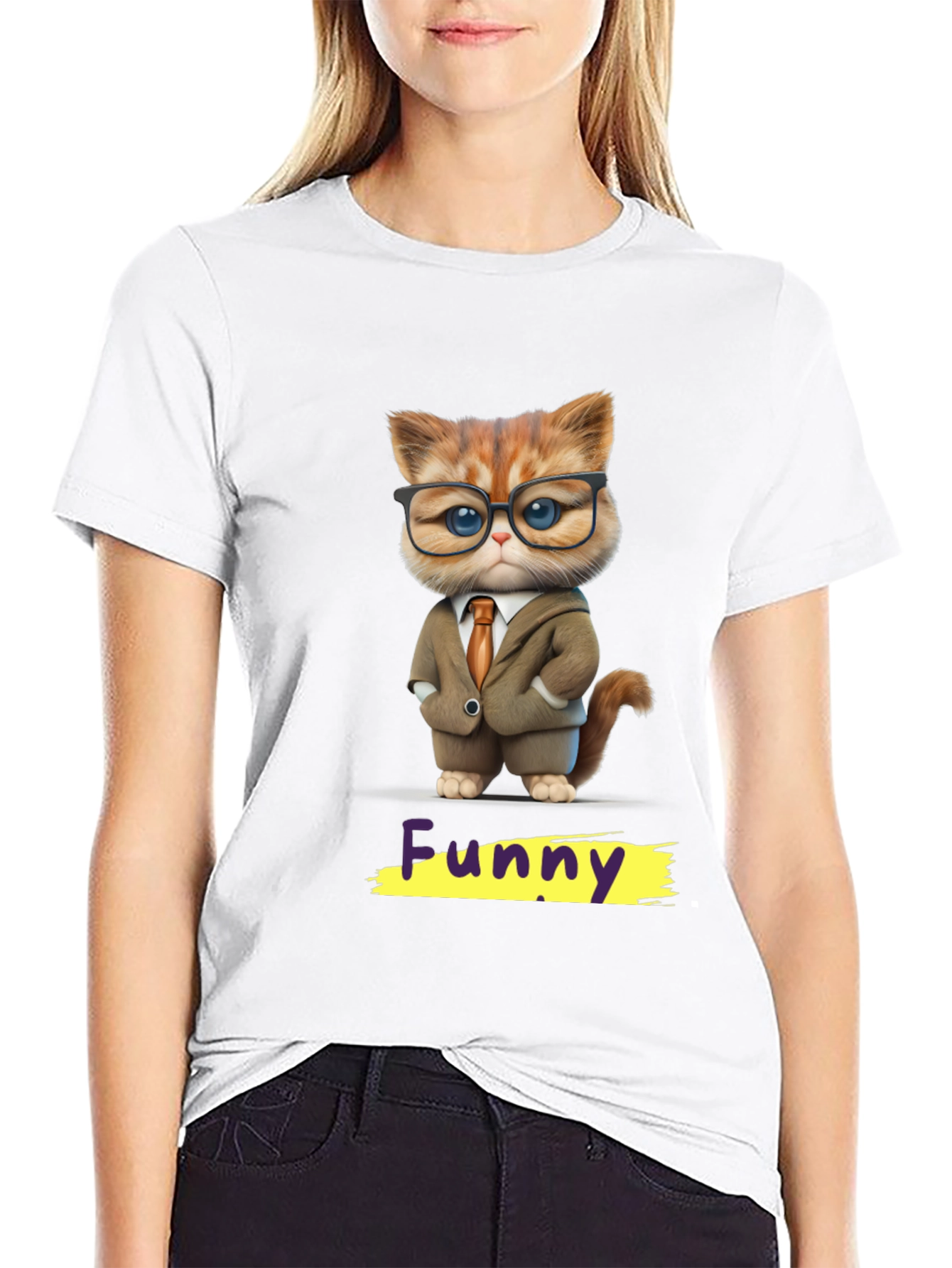 Black Funny Cat in Suit Graphic Tee view 9