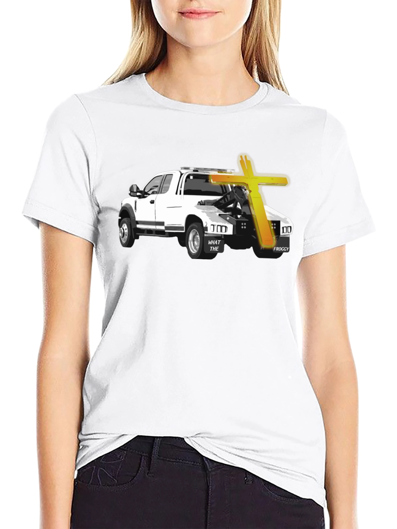 Black Tow Truck & Cross Graphic T-Shirt - Black view 9