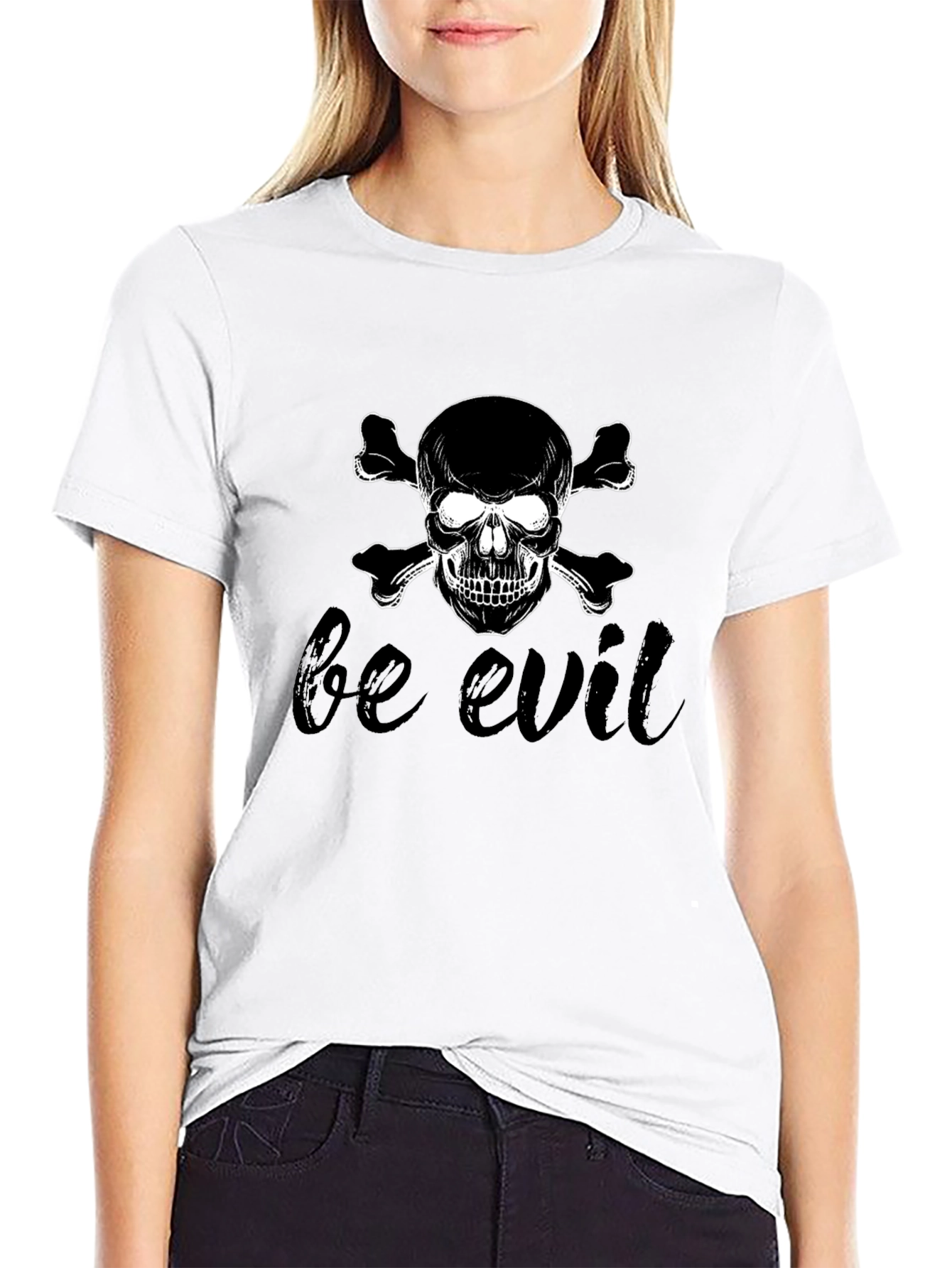 Black Be Evil Skull & Crossbones Graphic Tee view 9