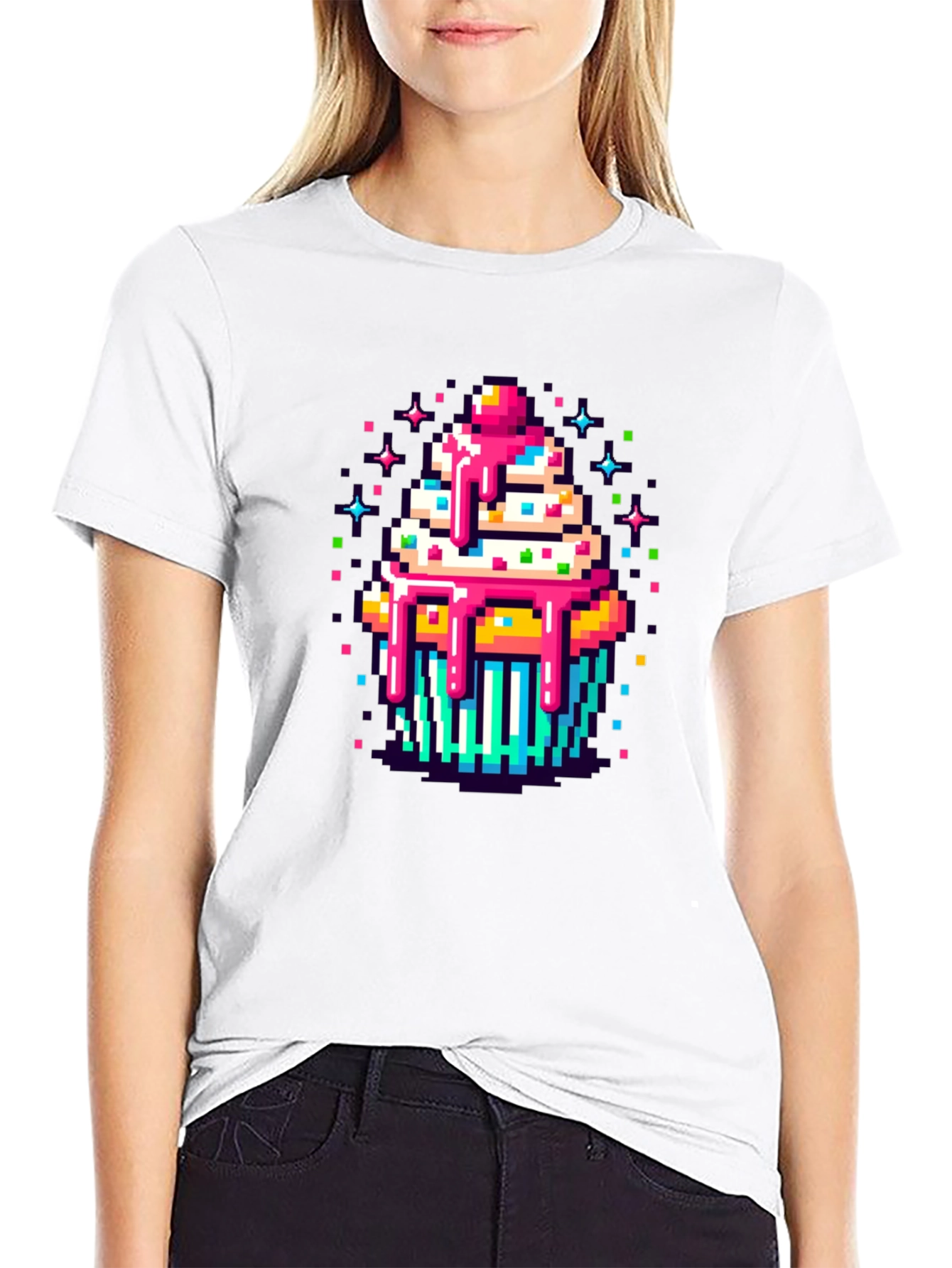 Black Pixel Art Cupcake Graphic Tee - Sweet Style! view 9