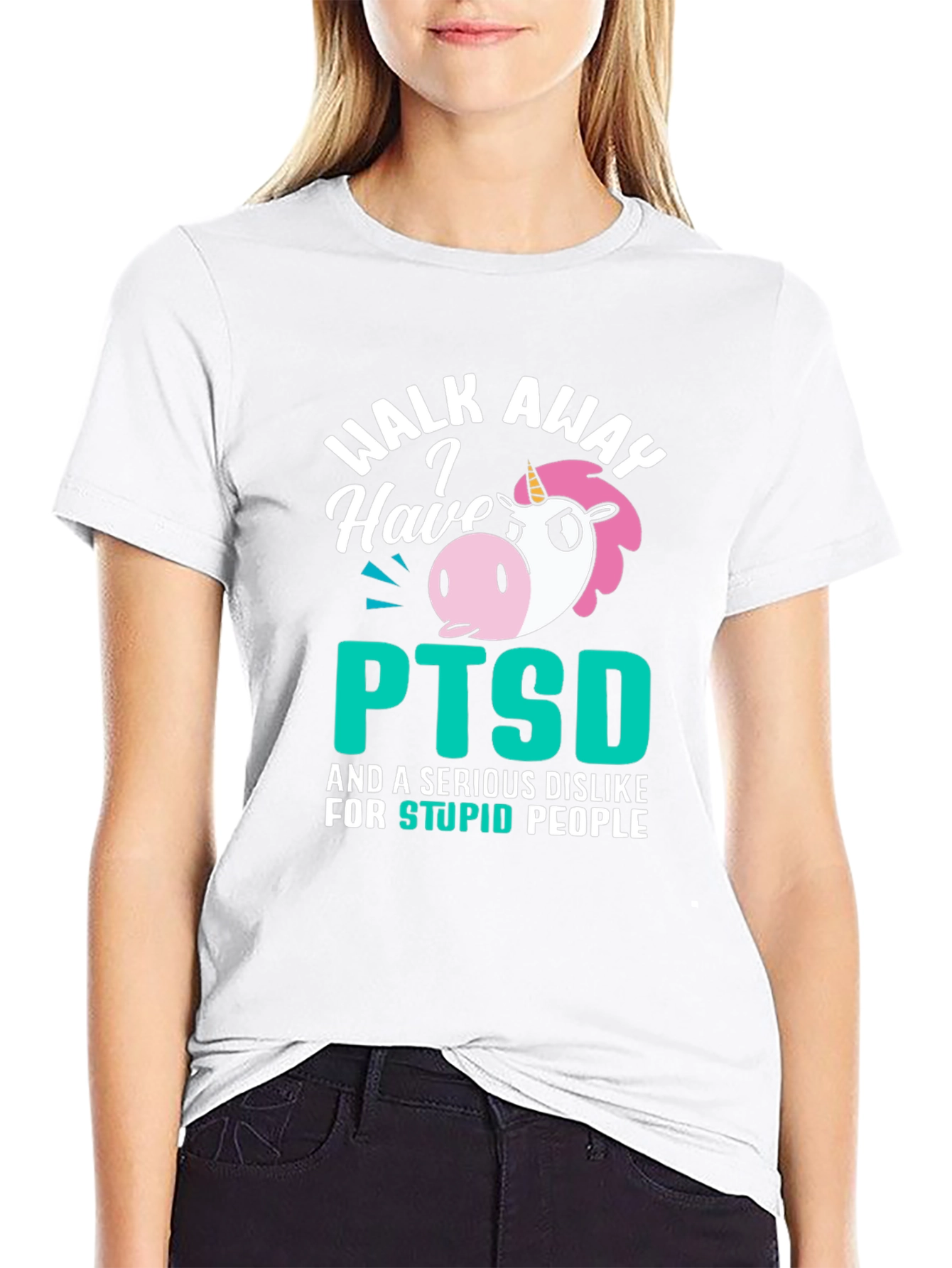 Black Walk Away PTSD Unicorn Graphic T-Shirt view 9