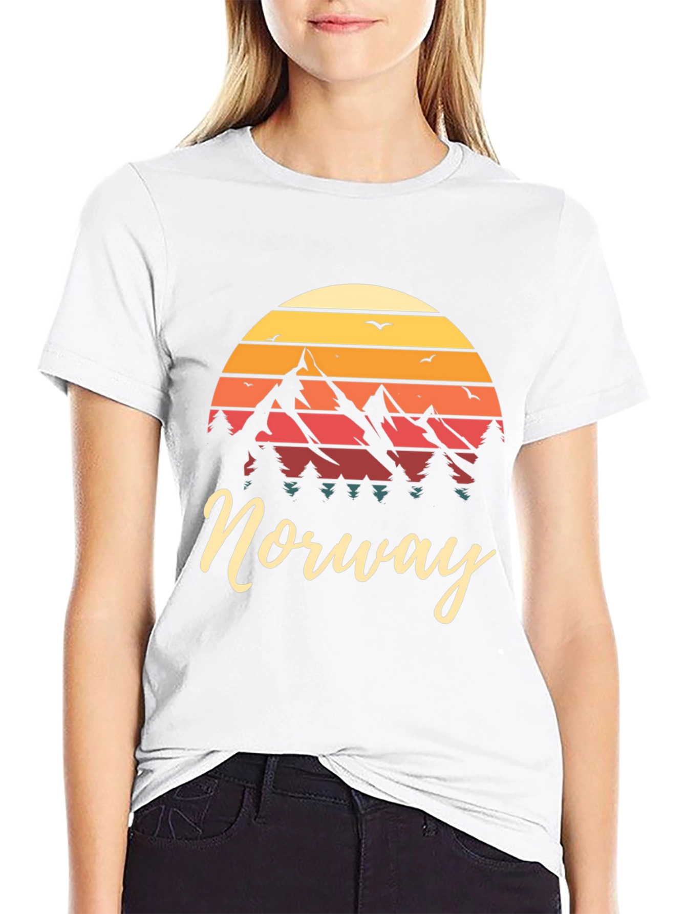 Black Norway Mountain Sunset Graphic Tee view 9