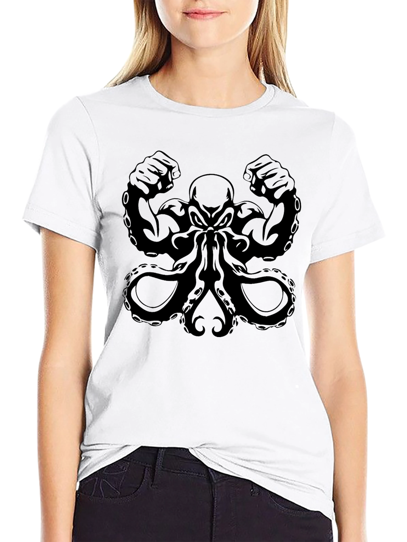 Black Muscular Octopus Graphic T-Shirt - Black view 9
