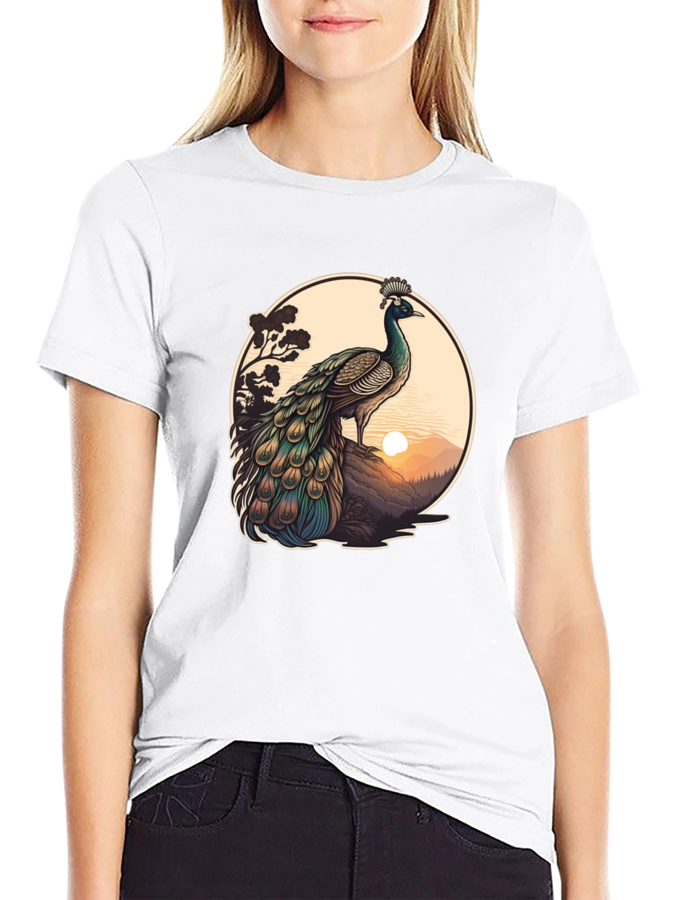 Black Peacock Graphic Tee - Nature Inspired Design view 9