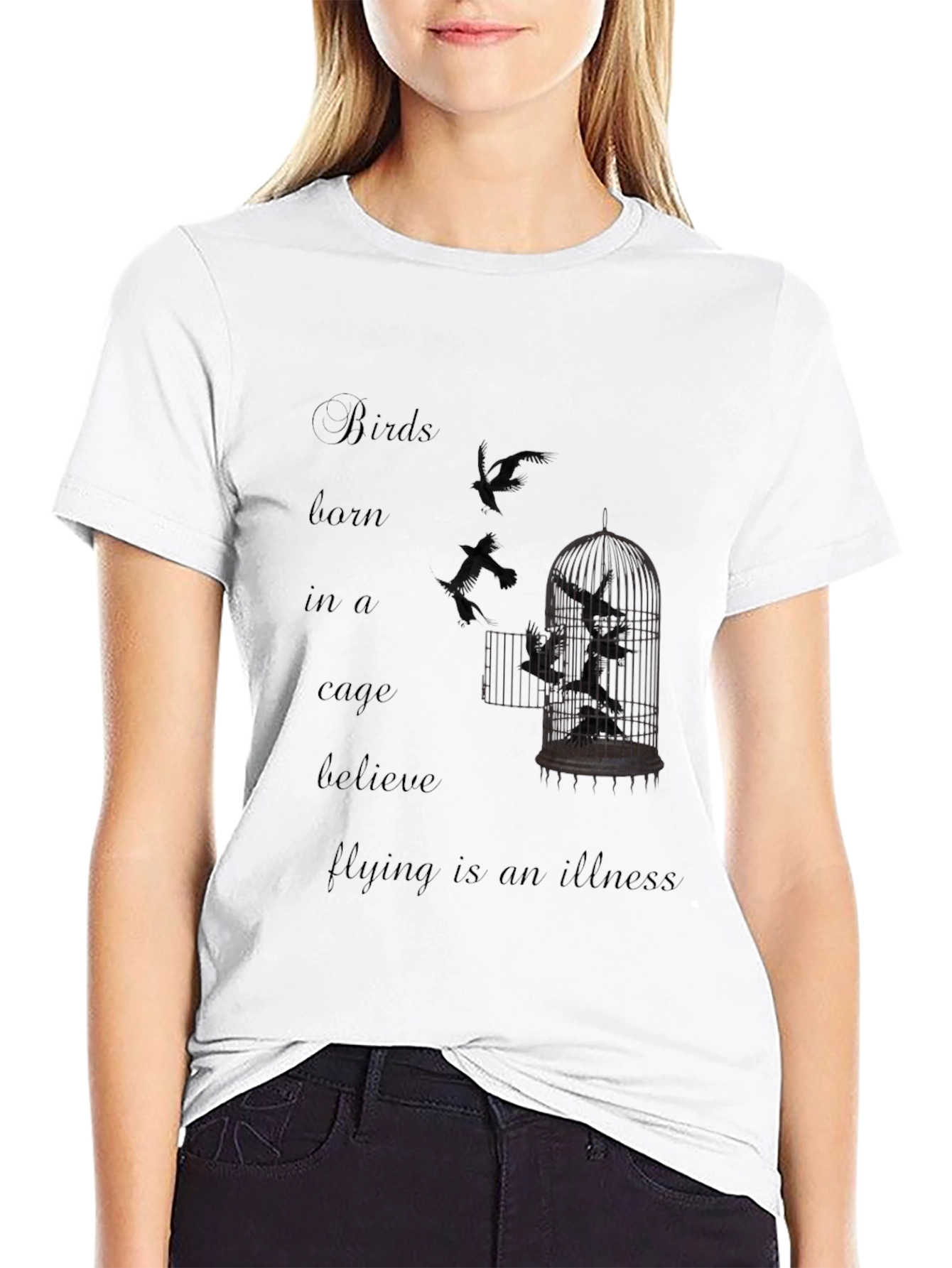 Black Birds Born in a Cage Graphic T-Shirt view 9