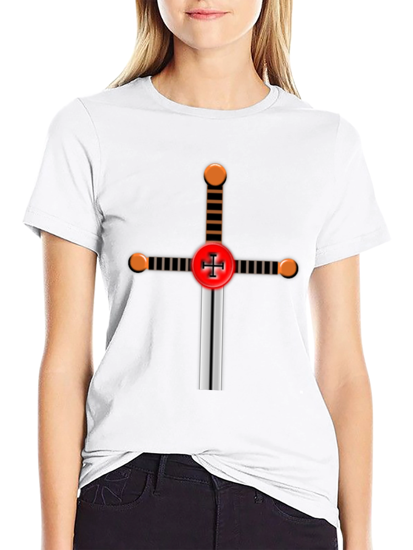 Black Crusader Knight Sword Graphic T-Shirt view 9