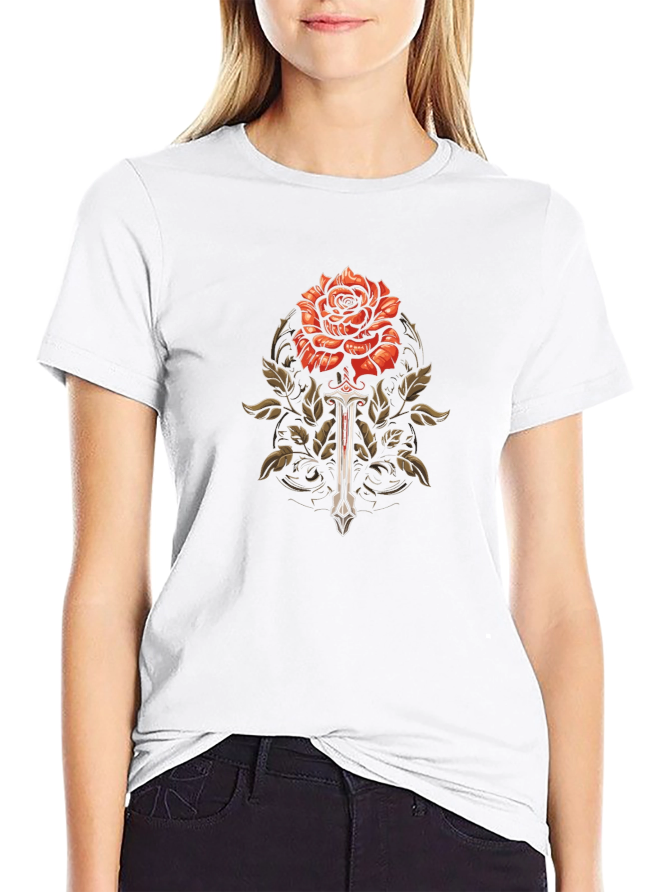 Black Rose & Sword Graphic T-Shirt - Black view 9