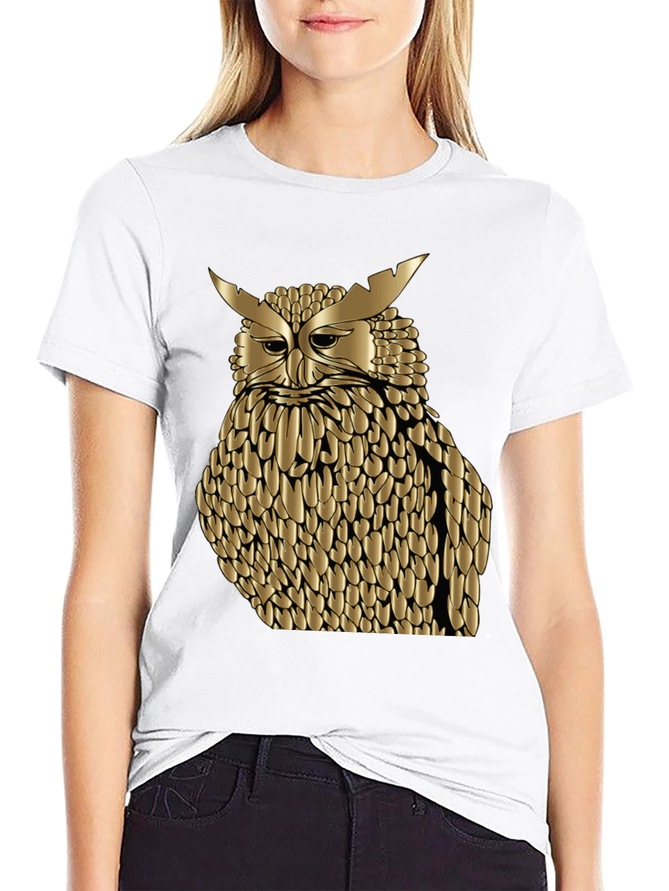 Black Golden Owl Graphic Tee - Black Cotton Blend Shirt view 9