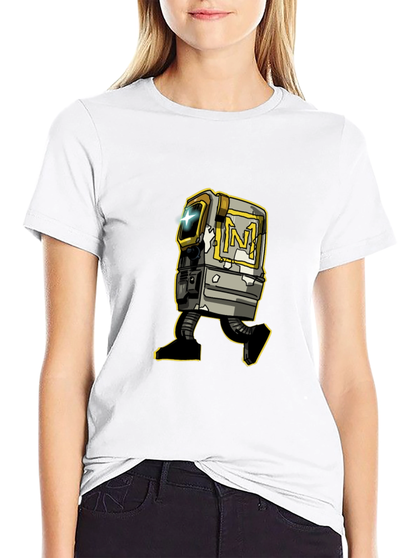Black Retro Robot Graphic Tee - Stylish Black T-Shirt view 9
