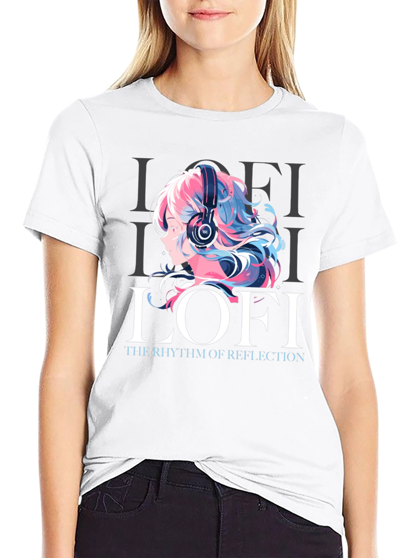 Black Lofi Anime Girl Graphic Tee - Comfortable Unisex T-Shirt view 9