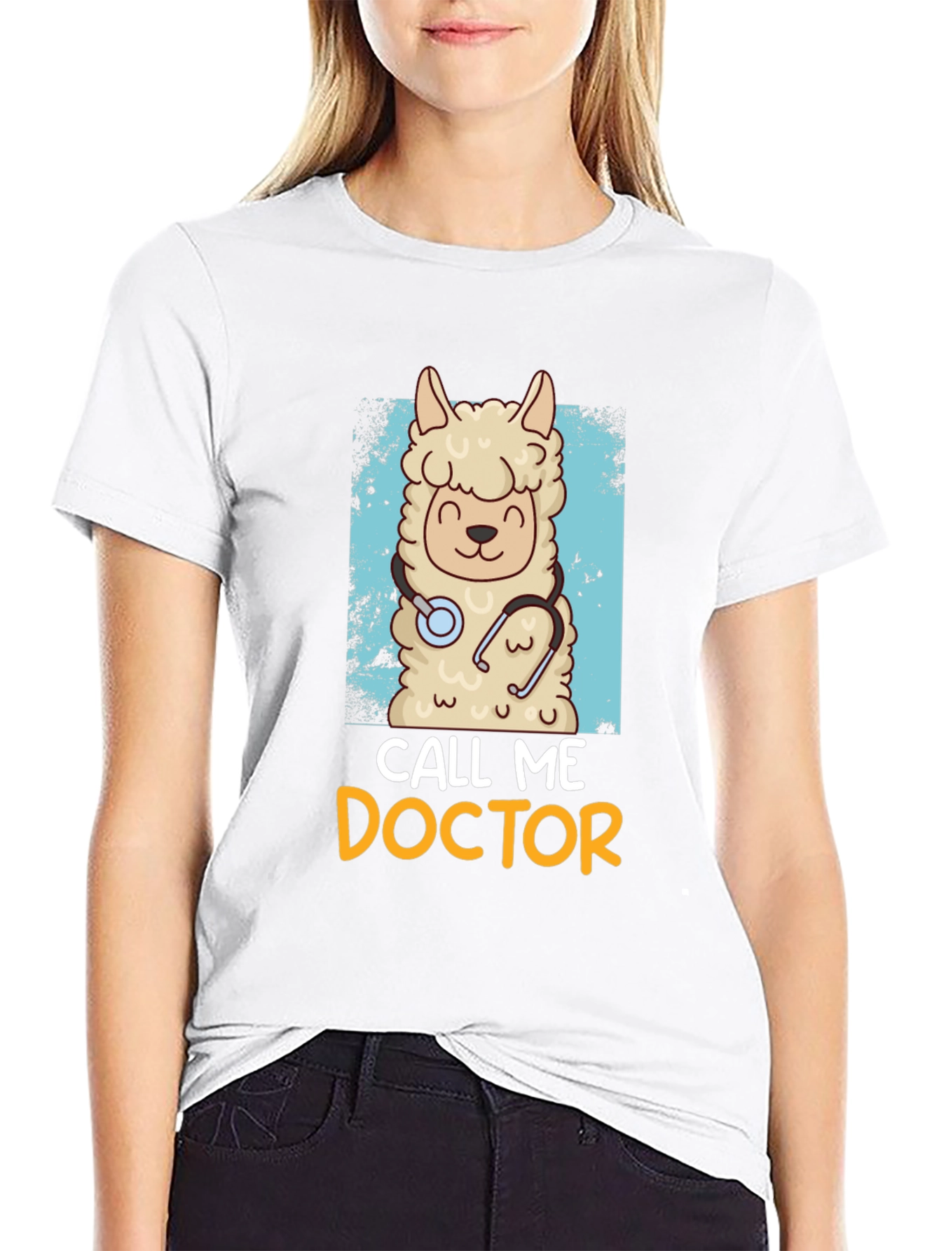 Black Call Me Doctor Llama Graphic Tee view 9
