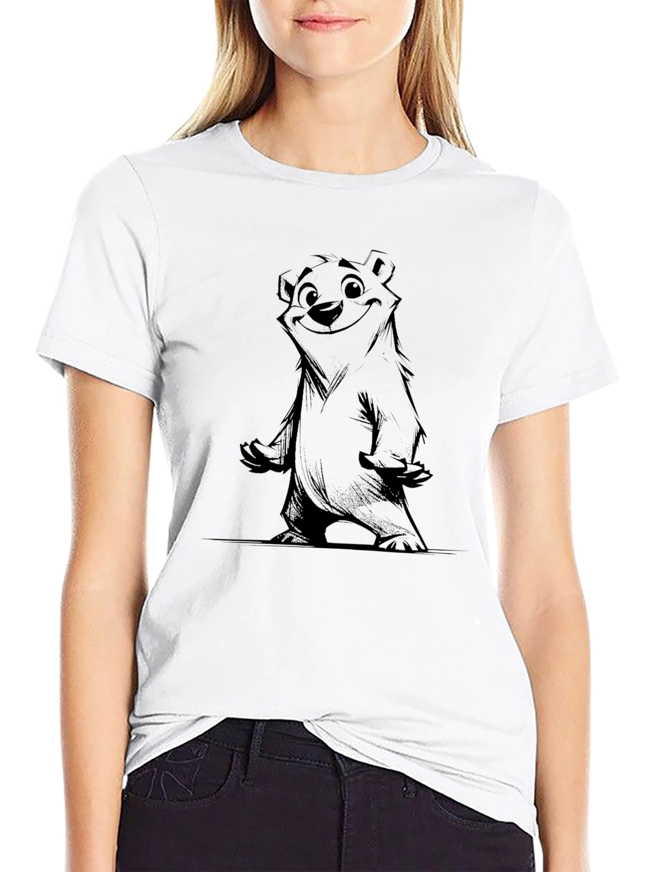 Black Cartoon Bear Graphic Black T-Shirt view 9