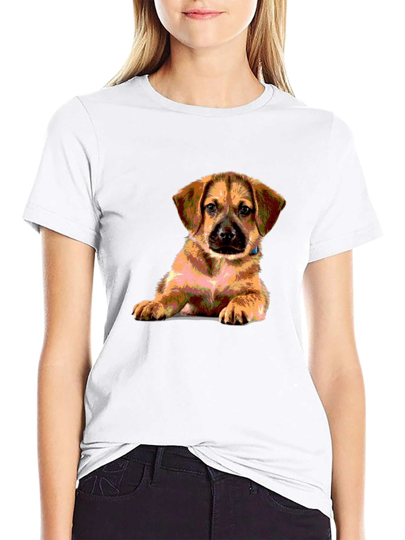 Black Puppy Print Black T-Shirt - Cute Dog Lover Tee view 9