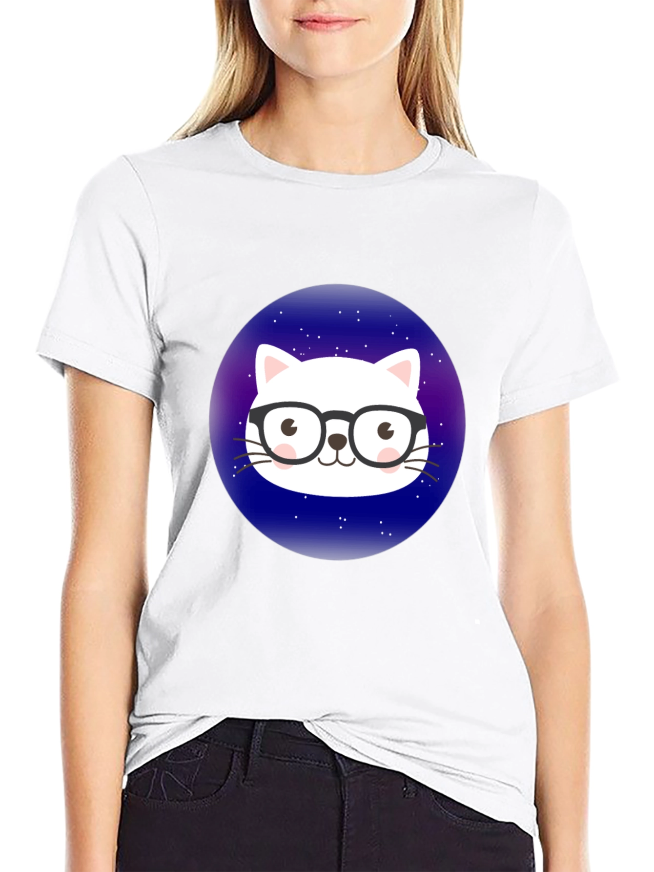 Black Cool Cat in Space T-Shirt view 9