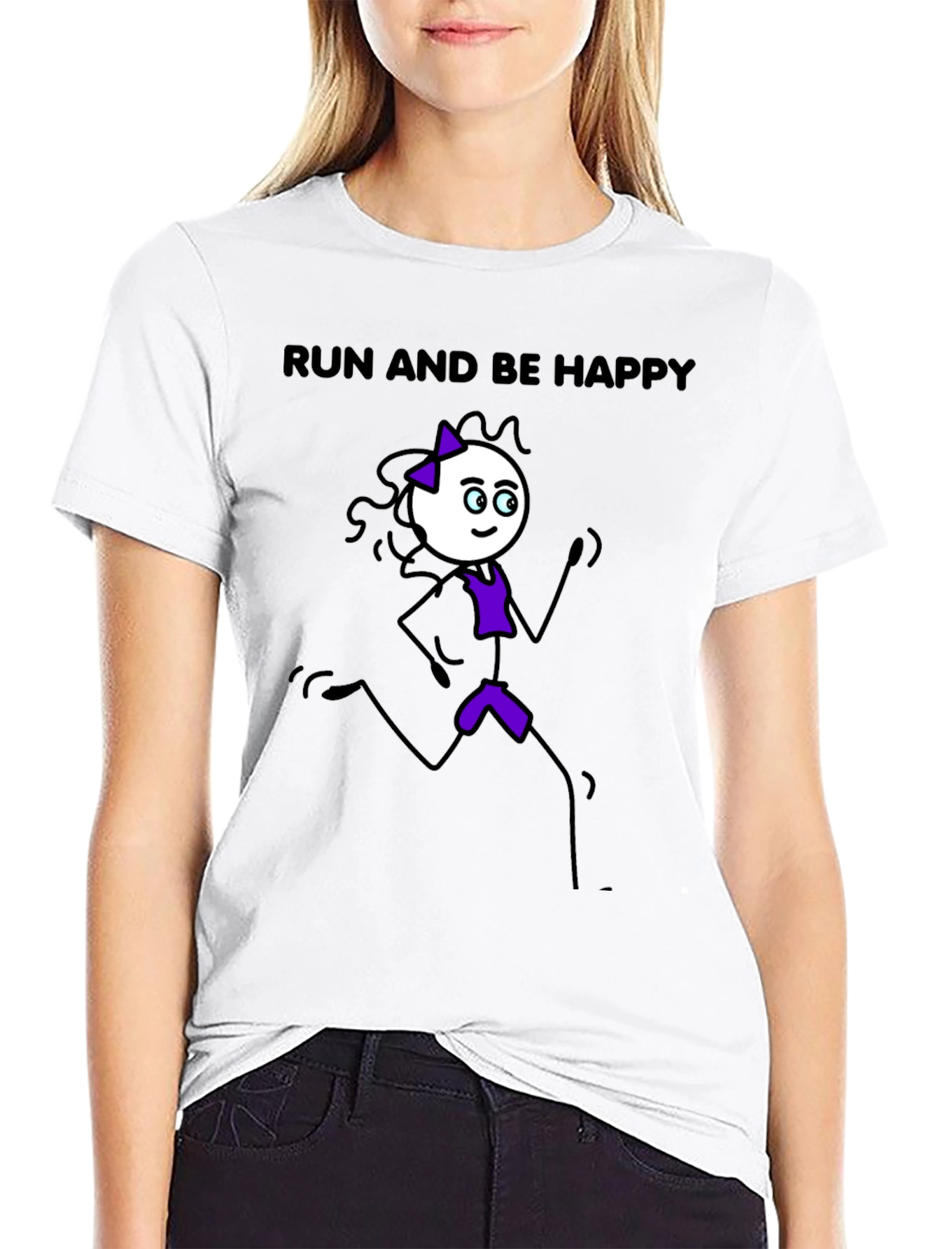 Black Run and Be Happy T-Shirt - Stick Figure Design view 9