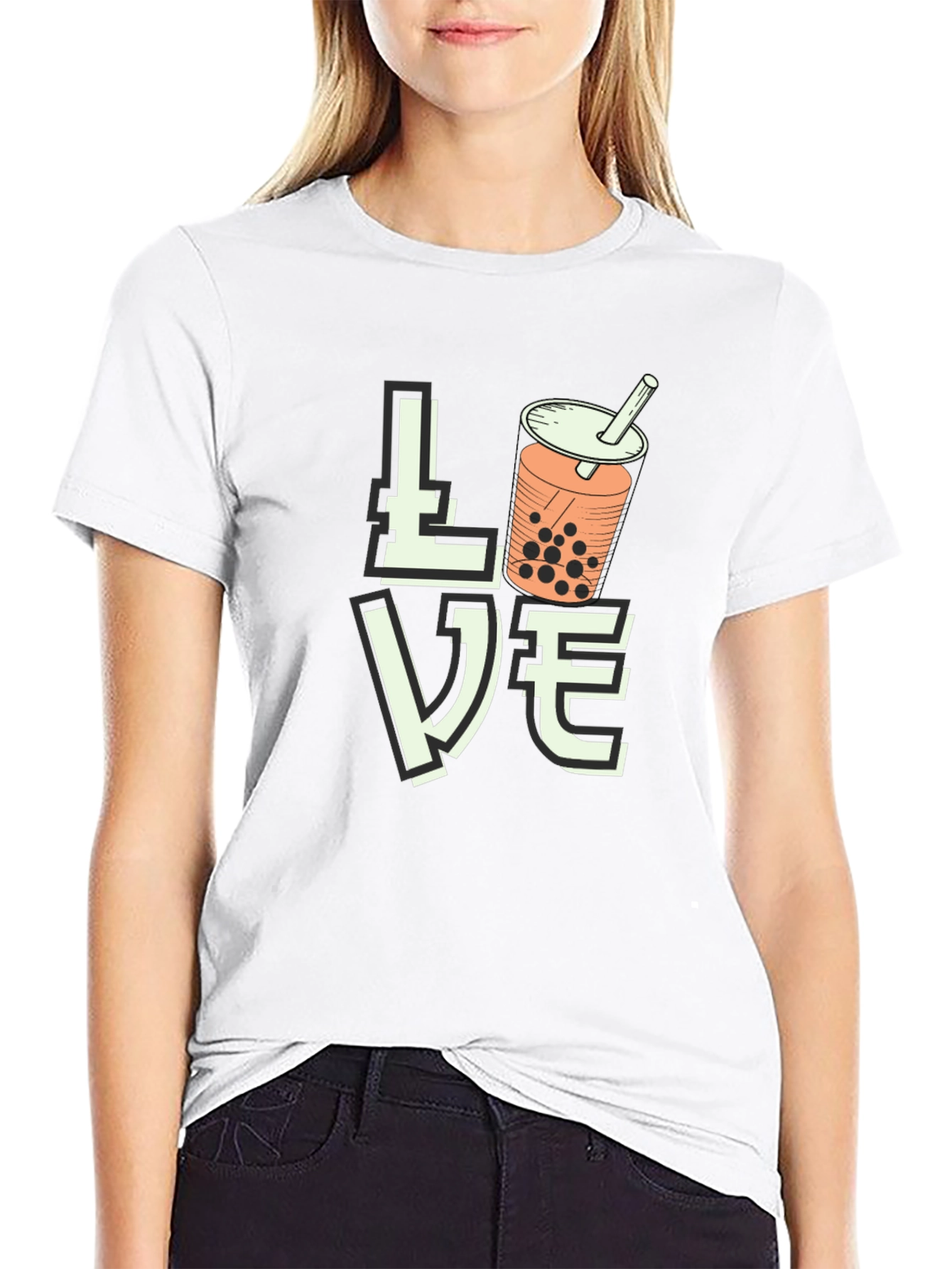 Black Love Bubble Tea Graphic T-Shirt - Black view 9