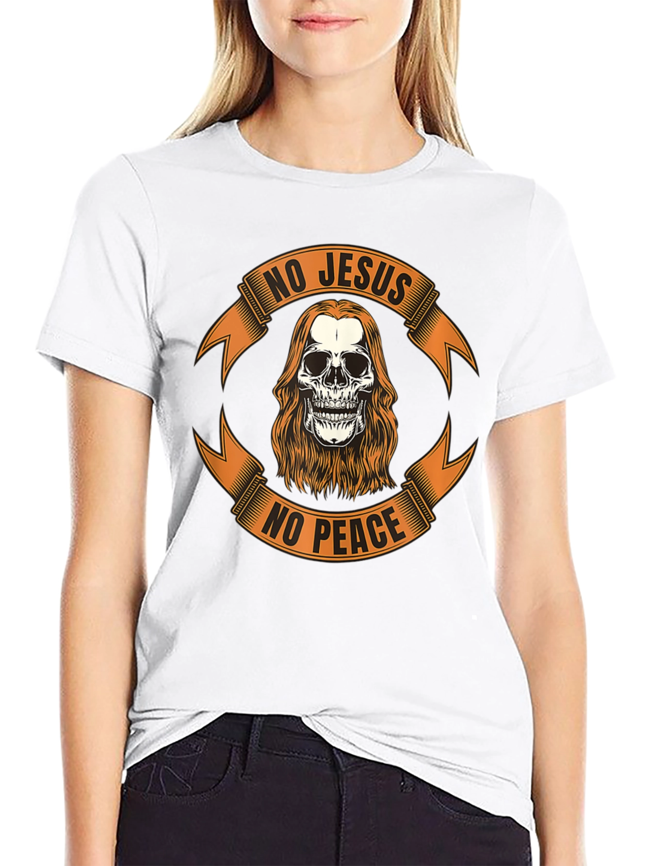 Black No Jesus No Peace Skull Graphic Tee - Black view 9