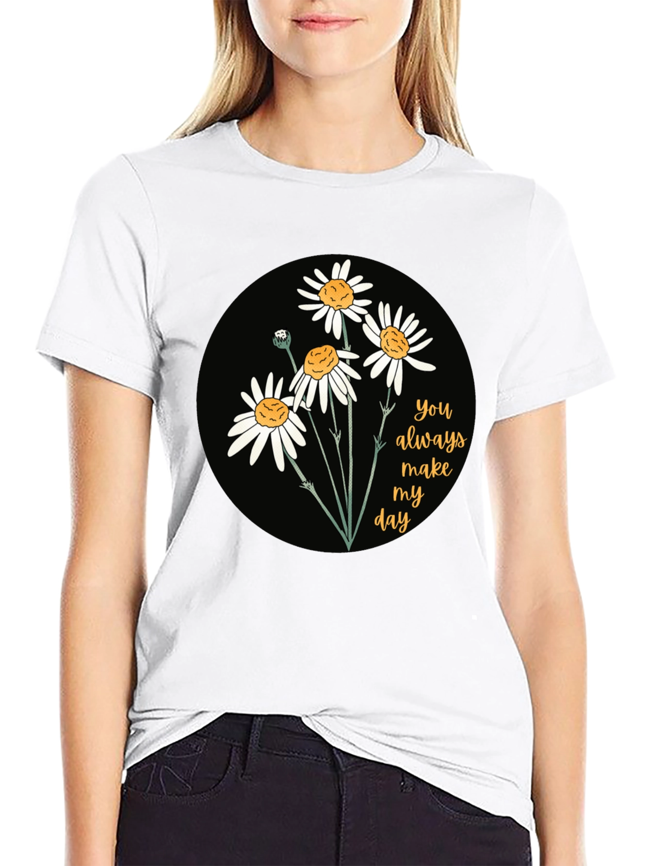 Black Floral Daisy T-Shirt: You Always Make My Day! view 9