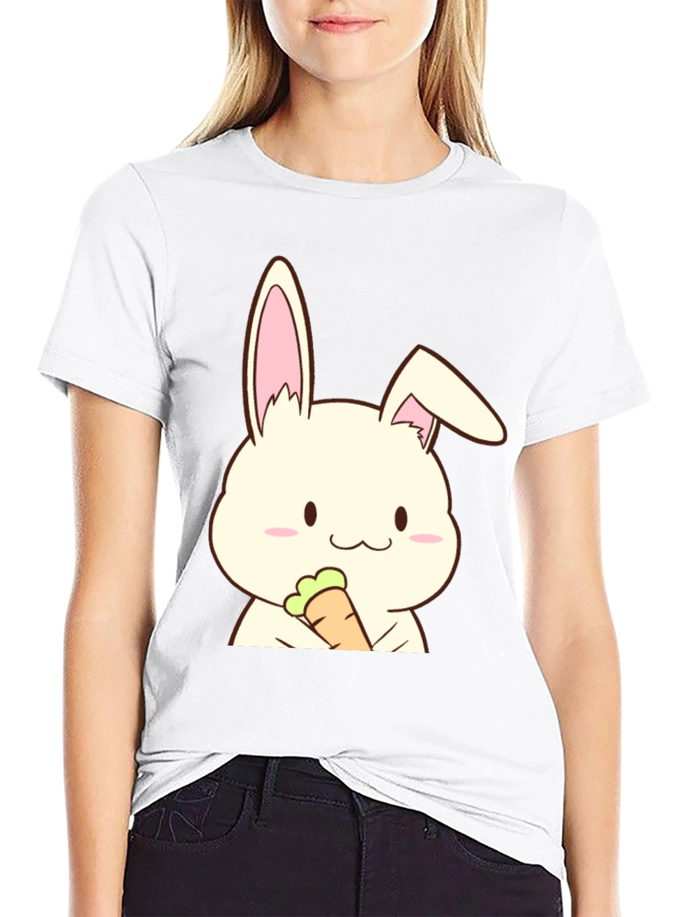 Black Cute Rabbit Holding Carrot Graphic T-Shirt view 9