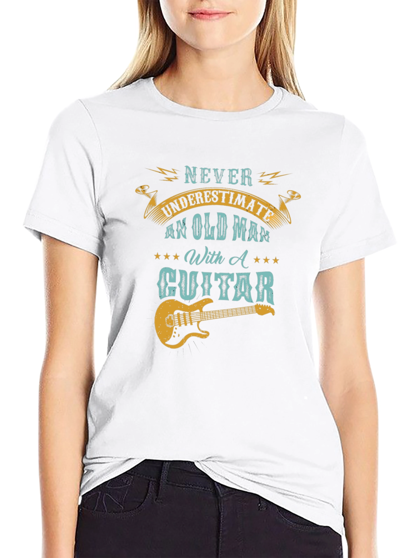 Black Never Underestimate Old Man With Guitar T-Shirt view 9