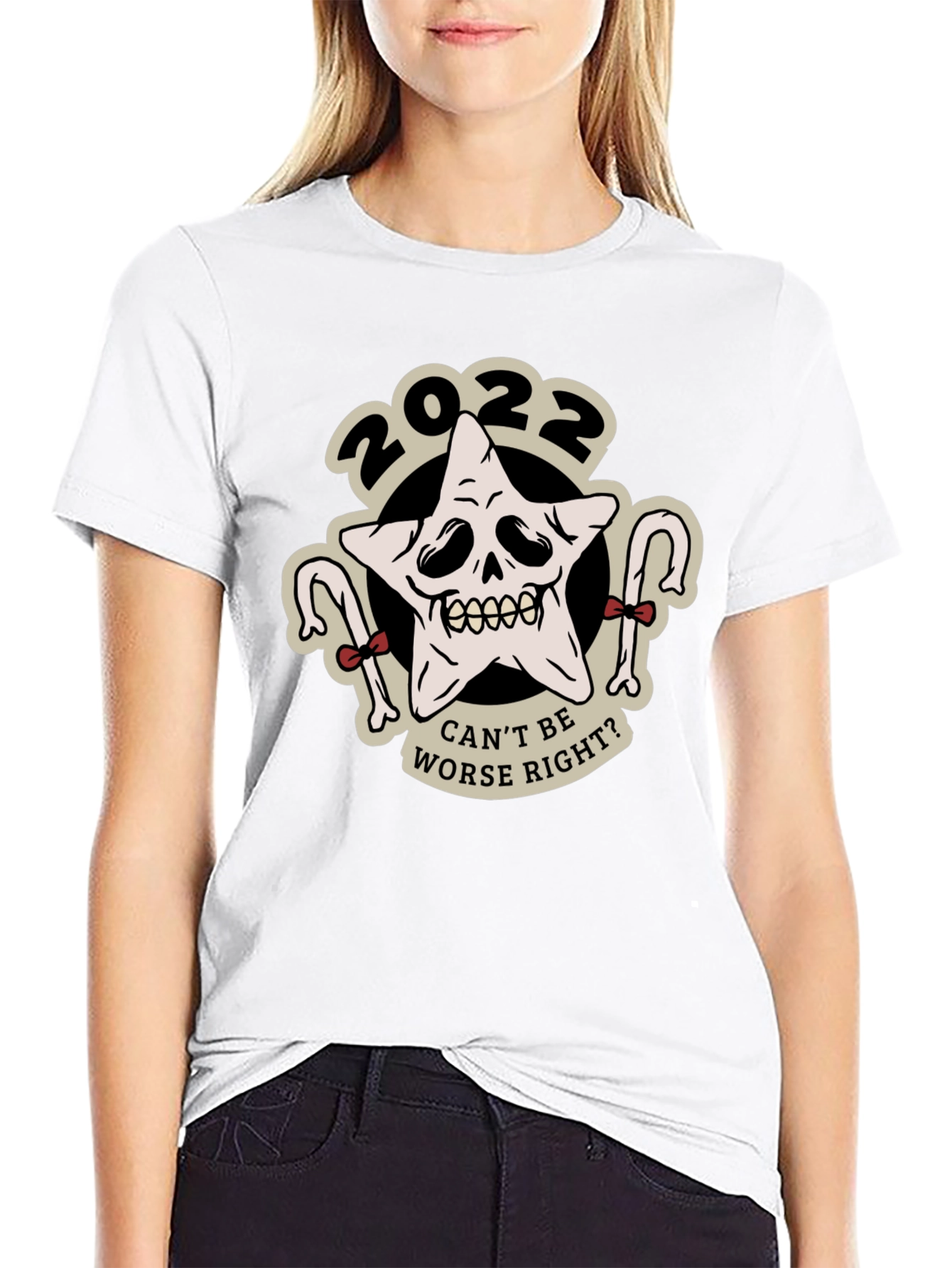 Black 2022 Star Skull Graphic Tee - "Can't Be Worse, Right?" view 9