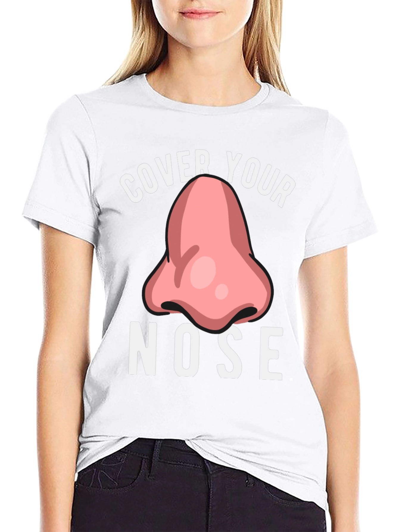 Black Cover Your Nose Graphic Tee Funny T-Shirt view 9